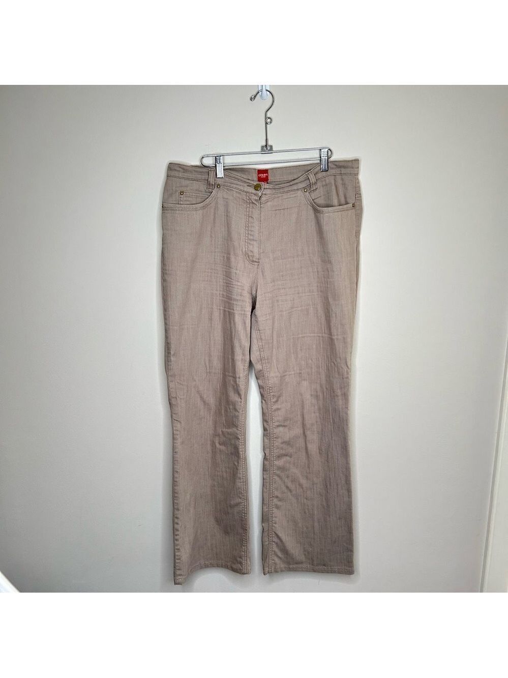 Olsen Europe Mona Fit Wide Leg Tan Trousers Size 14